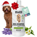 Organic dog shampoo & conditioner 4-in-1 for doodles, unscented, made in USA, with festive Santa hat pup