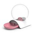 Pink and white automatic pet water dispenser with dome cover for cats and dogs