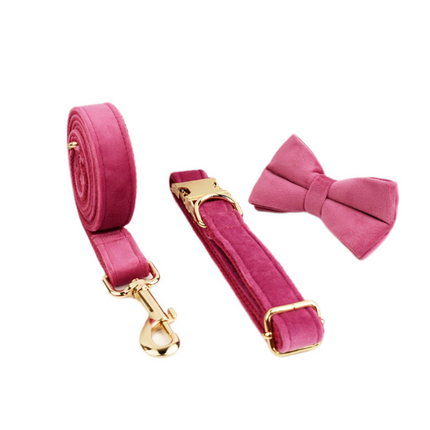 Velvet Dog Collar & Leash Set | Soft Velvet | Bow & Bundle Options | XS–XL