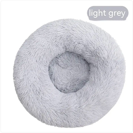 Light grey plush round washable pet bed by Nai Pet Store