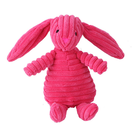Pink ribbed plush bunny toy for cats and dogs