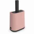 Pink pet waste bag dispenser with black handle for dogs and cats