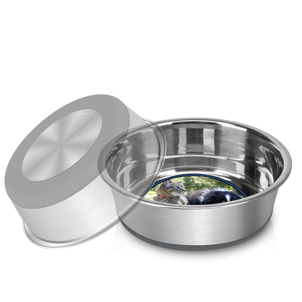 EPESTOEC Stainless Steel Anti-Slip Dog BowlsNon-Slip Stainless Steel Pet Bowl with Foot Mat - Perfect for Mess-Free MealtimeQuiet Pet Bowls for Cats and Dogs Dry and Wet Foods(8.66 inches 1PCS)
