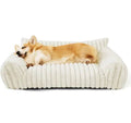 Cozy corduroy dog bed with sleeping Corgi, soft pet bedding for comfort and relaxation