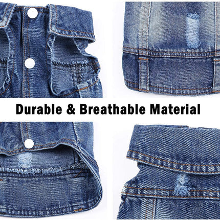 Pet Dog Cat Blue Denim Jeans Jacket Coat Vest