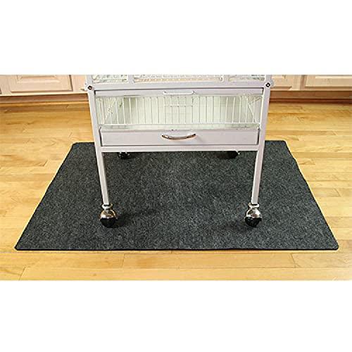 Gray pet cage mat under metal pet crate on hardwood floor, ideal for dog or cat accessories and care