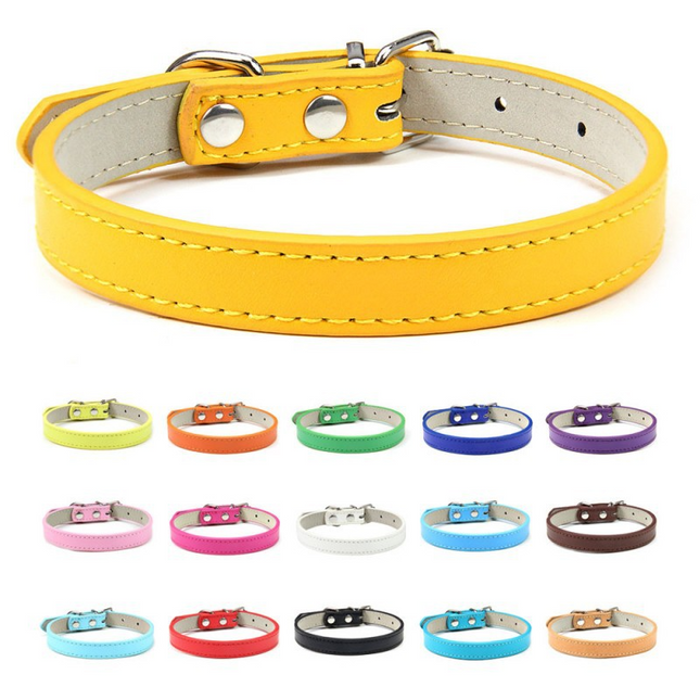 Premium PU Leather Pet Collar | Adjustable | 16 Colors | Cats & Dogs | XXS–XL