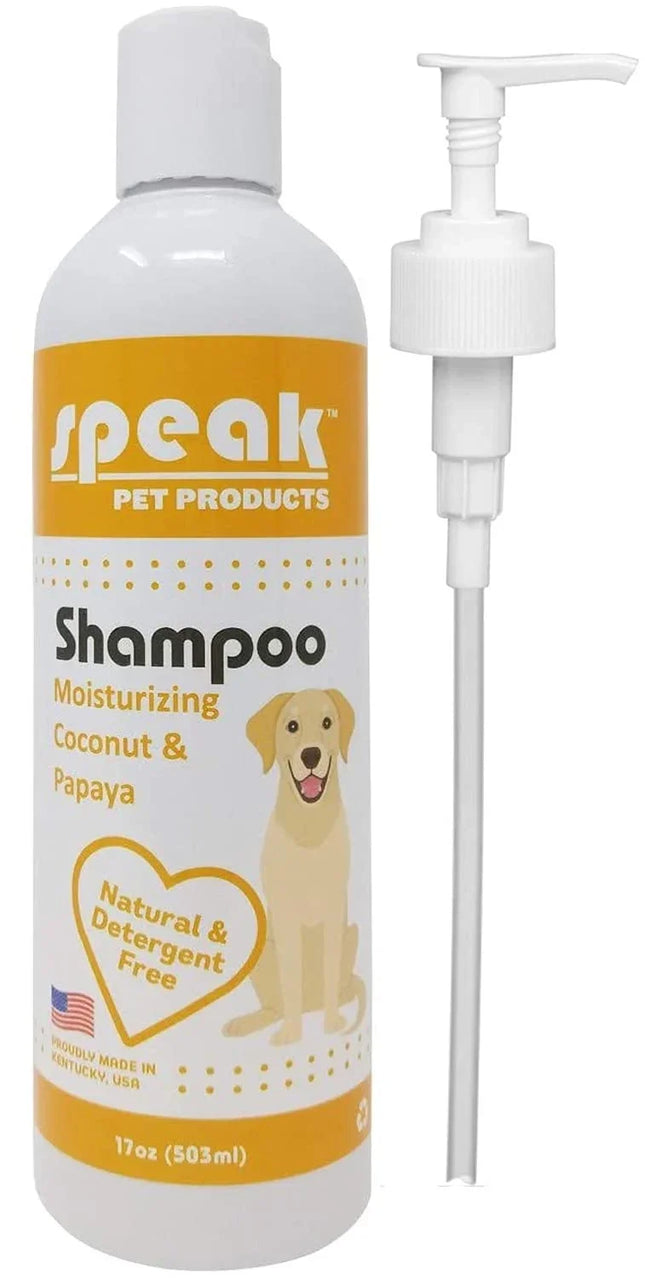 Moisturizing dog shampoo with coconut & papaya, natural and detergent-free, 17oz bottle with pump