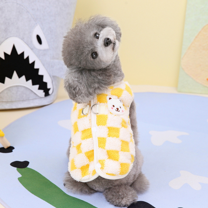 Cozy Checkered Dog Vest with Bear Patch