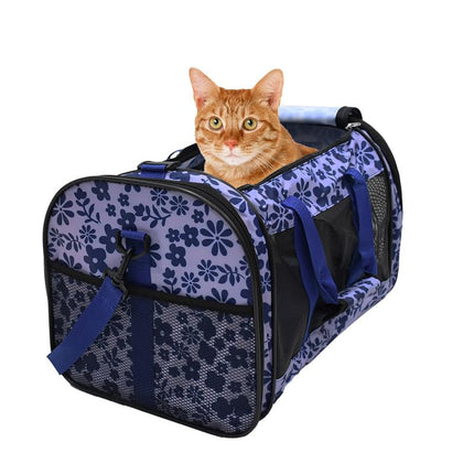 ZAKAPAWS Airline-Approved Soft Pet Carrier | Floral Print Blue | Up to 22 lbs | 19"×11"×11"