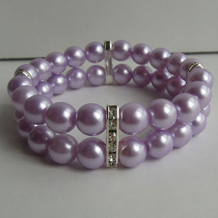 PETFAVORITES 2 Row Pearl Dog Necklace Collar for Pets Bling Cat Wedding Collar Rhinestone Pet Jewelry for Small Dogs Teacup Chihuahua Yorkie Clothes Outfits Accessories (Purple 9-Inch)