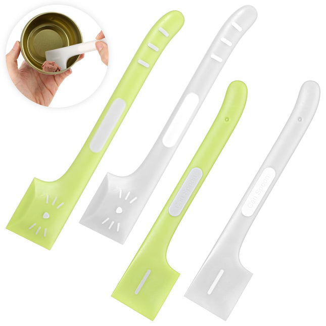 Pet can spoon scraper for wet food, green and white silicone tools with cat face design
