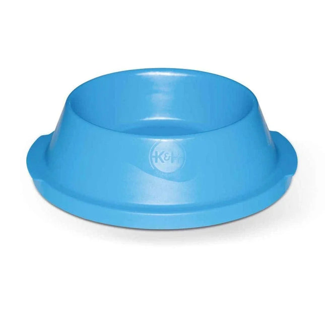 Blue pet food bowl for dogs and cats, non-slip base, K&H logo