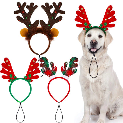 Christmas Reindeer Pet Headbands – 3-Pack