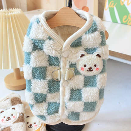 Cozy Checkered Dog Vest with Bear Patch