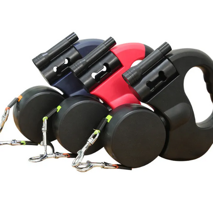 Retractable Double Dog Leash — Walk 2 Dogs, 3M, Black/Red/Grey