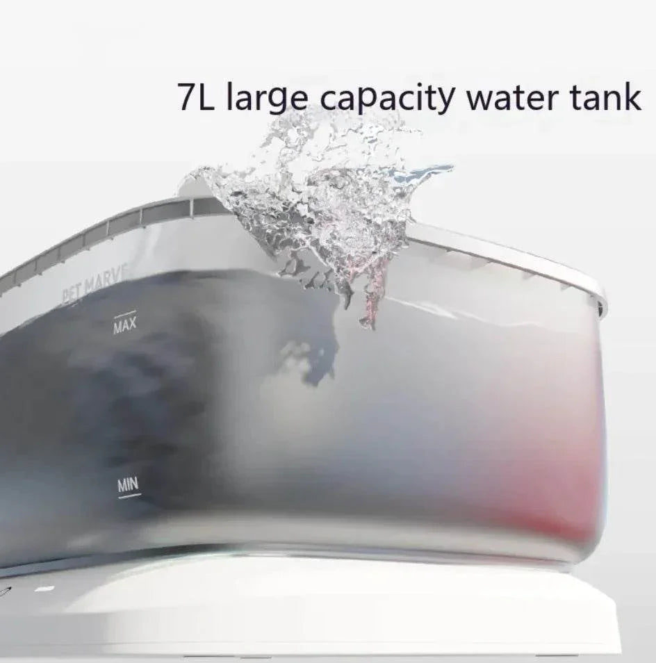 7L large capacity pet water dispenser with MAX/MIN fill indicators and splash effect