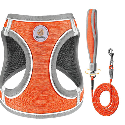 Orange Mesh Dog Harness & Leash Set | Reflective, No-Pull, Step-In | XS
