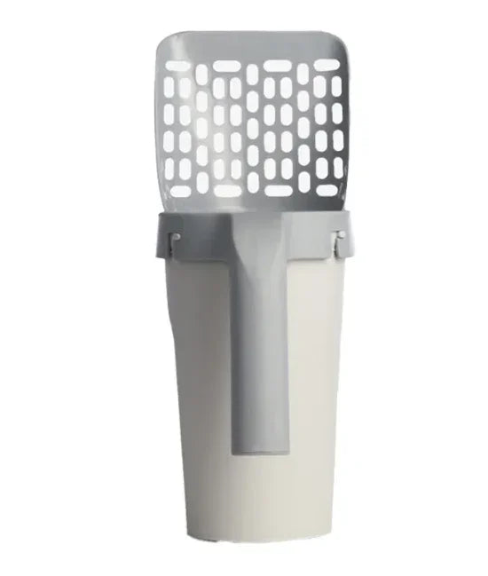 Gray cat litter scoop with perforated design for easy waste removal and hygiene