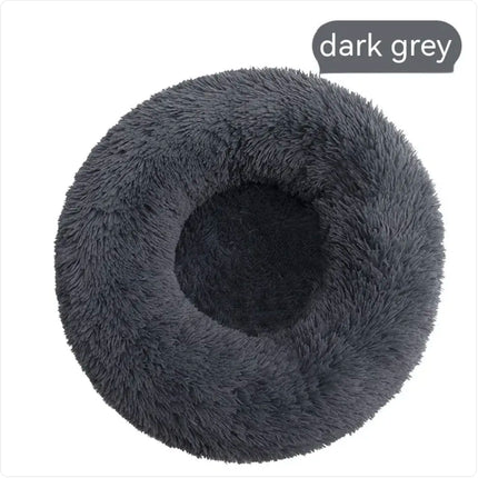Dark grey plush round washable pet bed for cats and dogs