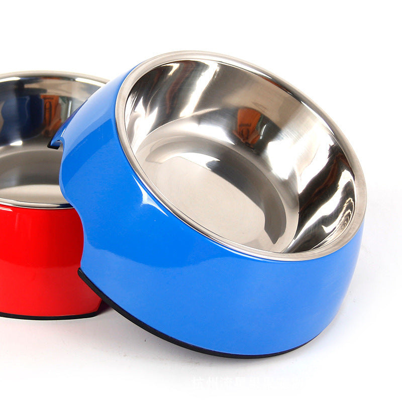 Blue and red stainless steel pet bowls for dogs and cats