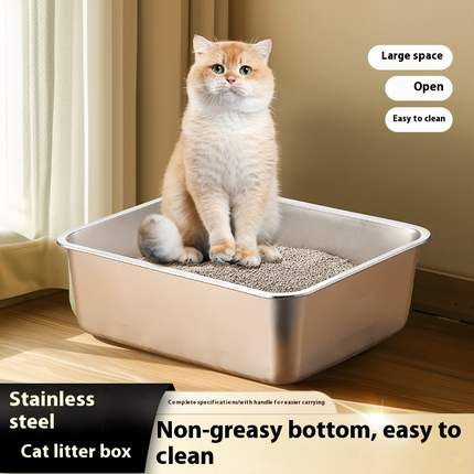 Stainless Steel Cat Litter Box™ | Open-Top, Non-Stick & Odor-Resistant for Cats