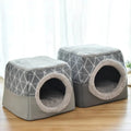 Cozy gray geometric pet beds with plush lining for cats and small dogs
