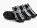 Black and gray dog boots with zipper and non-slip soles for pet paw protection
