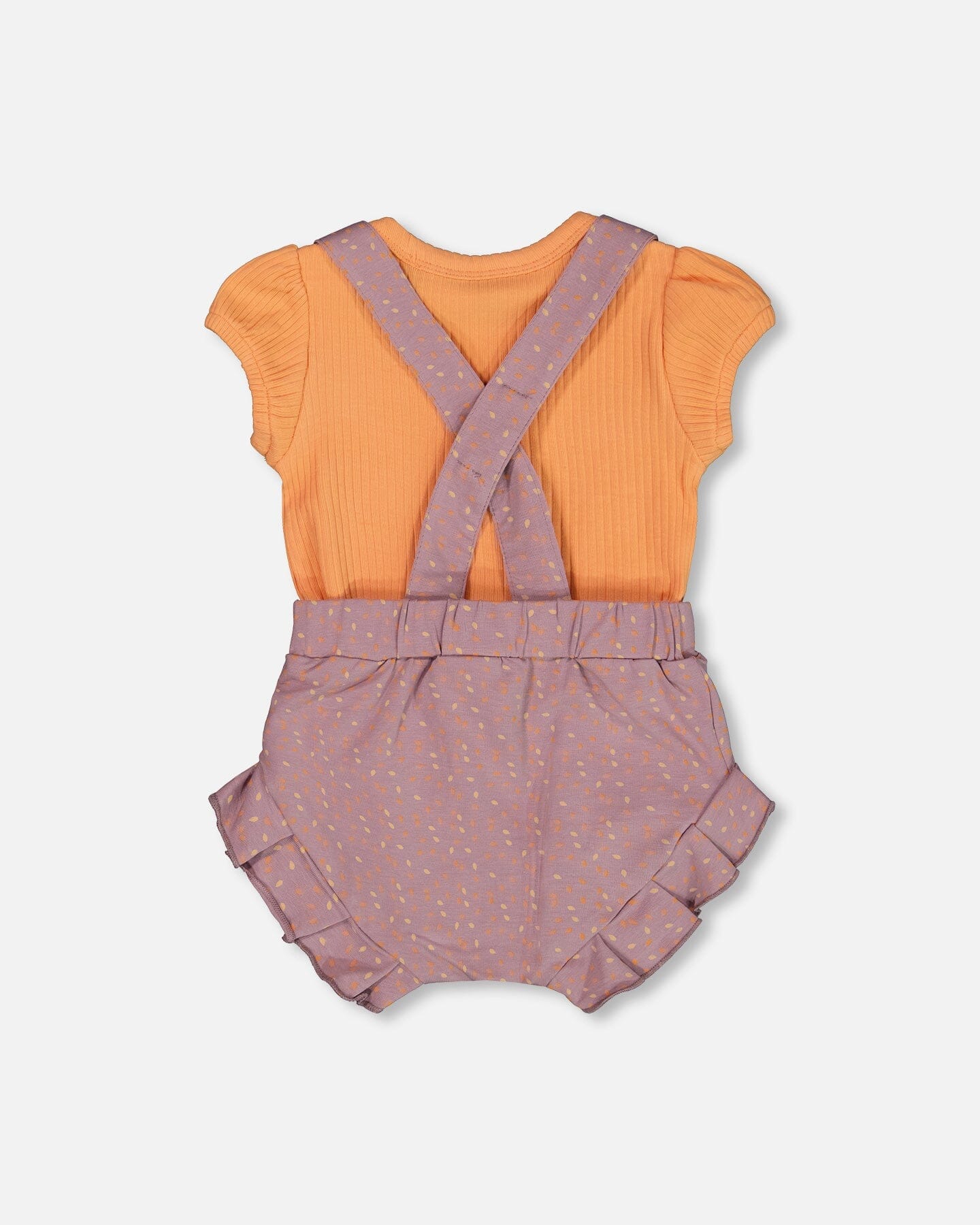 Printed Organic Cotton Onesie And Shortall Set Orange And Purple-2