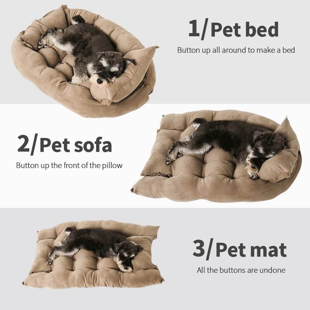 3-in-1 Multifunction Dog And Cat Bed Soft Cotton Convertible Pet Mat Brown - Nai Pet Store