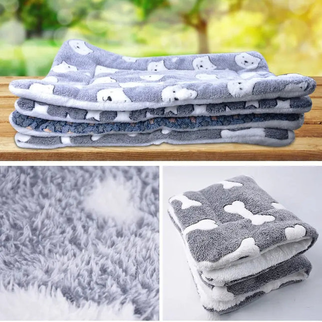 OBA thickened grey flannel pet blankets with paw and bone prints for dogs and cats