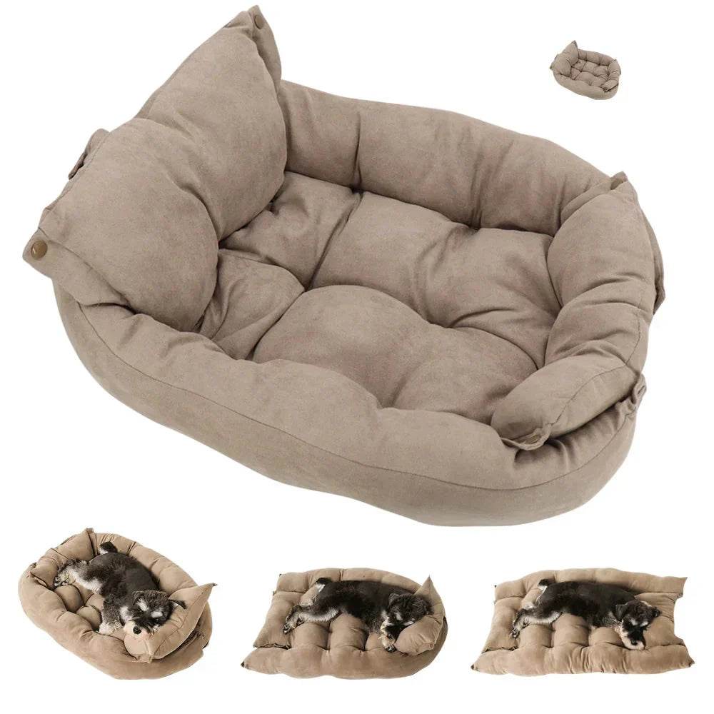 3-in-1 Multifunction Dog And Cat Bed Soft Cotton Convertible Pet Mat Brown - Nai Pet Store