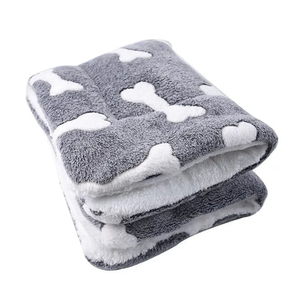 Grey and white OBA thickened flannel pet blanket with bone patterns for dogs and cats