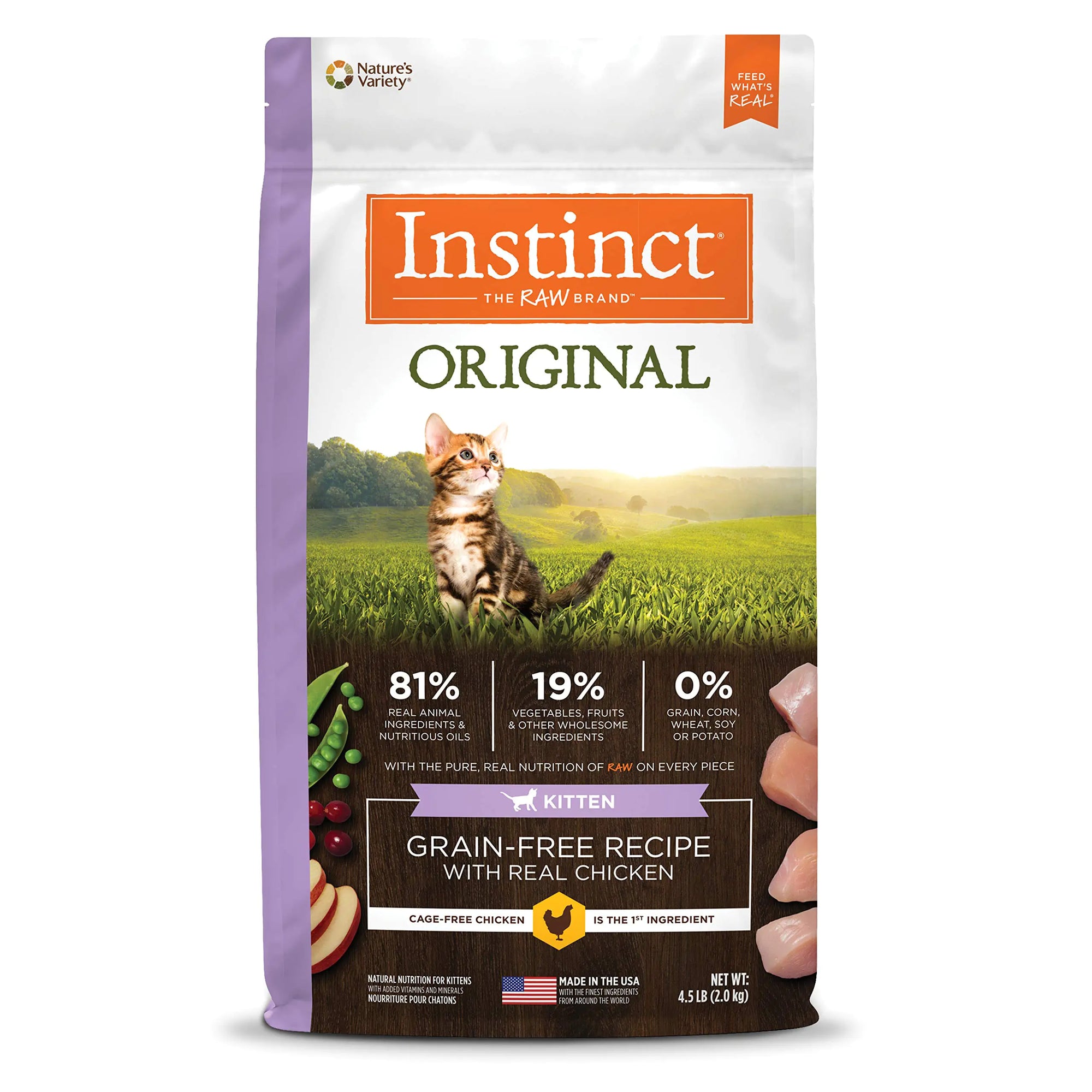 Instinct Original Kitten Chicken Natural Dry Cat Food 4.5 lb. Bag (Pack of 4)