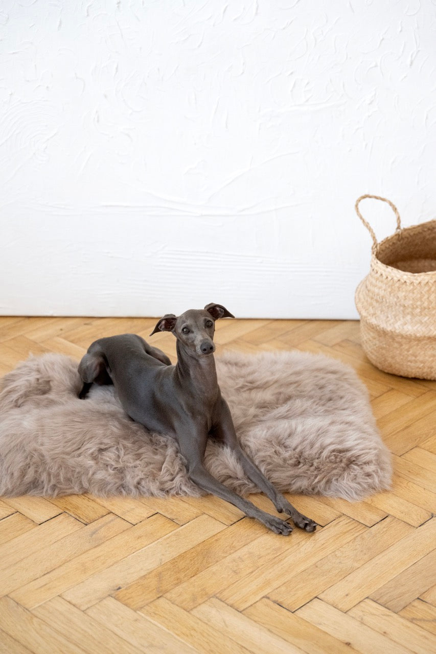 Square or Rectangular Natural Sheepskin Pet Mat - Greige-3