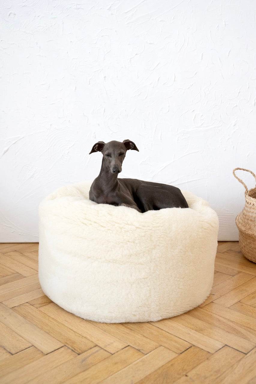 Oval Natural Wool Pet Bed - White - Nai Pet Store