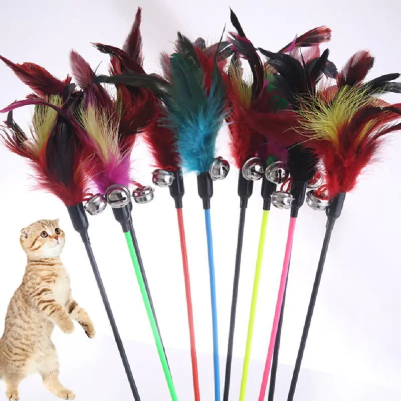 Large Feather Cat Teaser Wand with Bell Toy