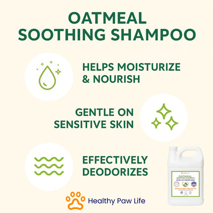 Healthy Paw Life Oatmeal Soothing Shampoo benefits for moisturizing and sensitive skin.