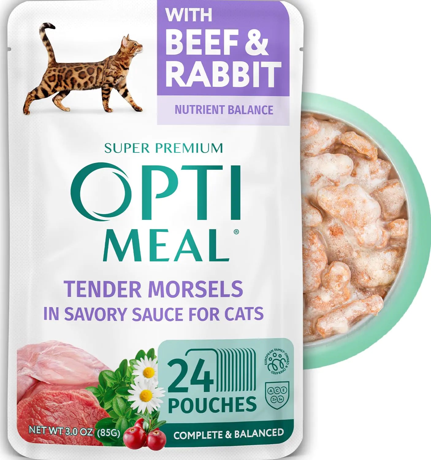 Optimeal Grain-Free Tender Morsels Cat Wet Food  (4.5lbs 24 Pouches) Beef & Rabbit