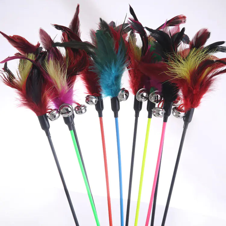 Large Feather Cat Teaser Wand with Bell Toy
