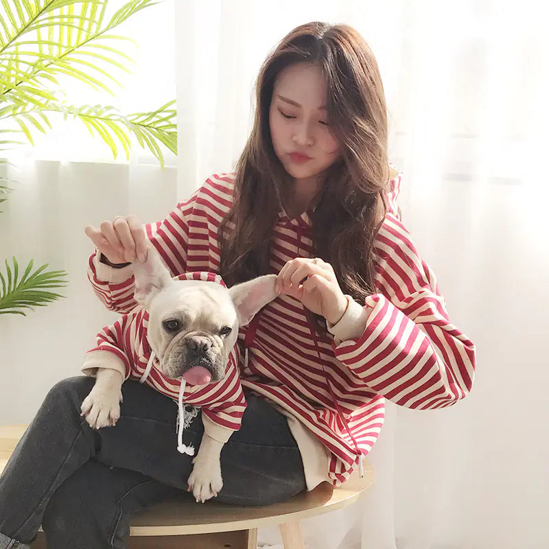Hooded Striped T-Shirt for Dogs and Pet Parents