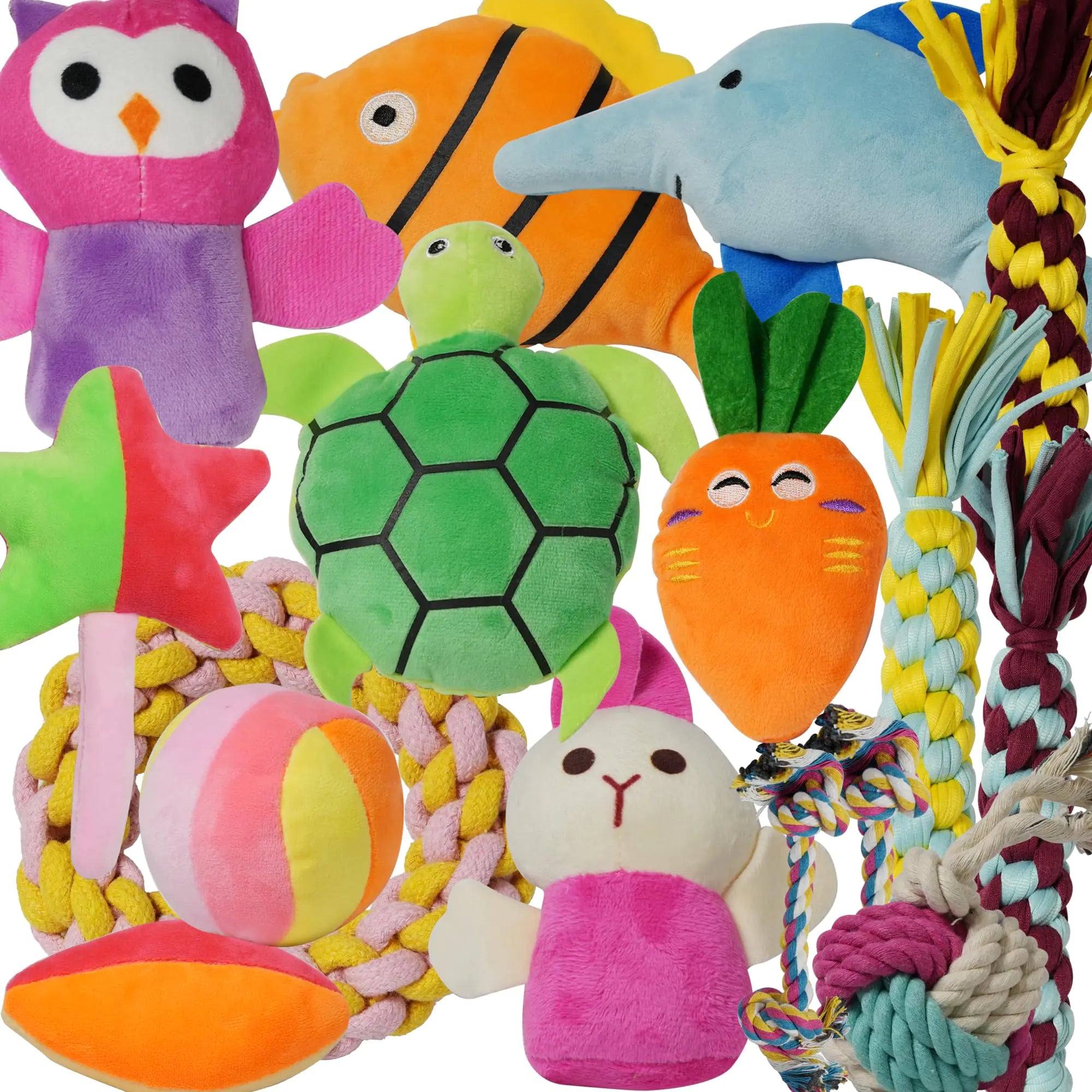 SZKOKUHO 16 Pack Pet Toy Puppy Squeaky Dog ToysInteractive Rope Ball Designs to Bite Anytime for Small Medium Dogs Breed