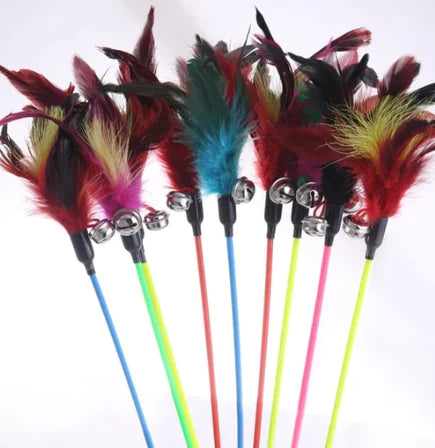 Large Feather Cat Teaser Wand with Bell Toy