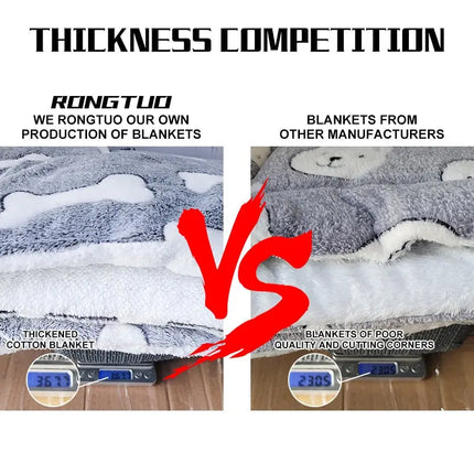 Comparison of OBA thickened cotton pet blanket versus a thin low-quality alternative.