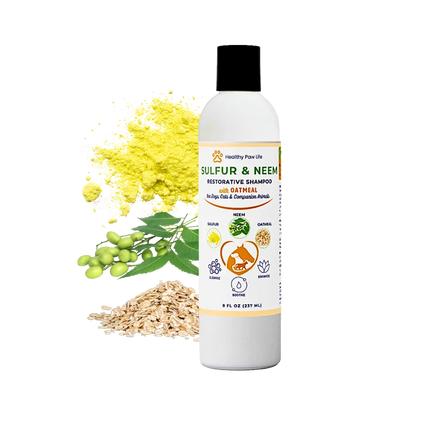 Healthy Paw Life Sulfur & Neem Restorative Shampoo with Oatmeal for pets.