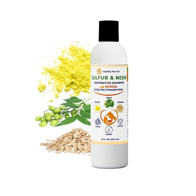 Healthy Paw Life Sulfur & Neem Restorative Shampoo with Oatmeal for pets.