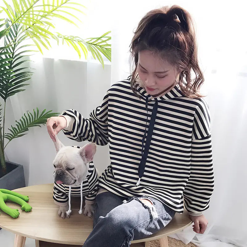 Hooded Striped T-Shirt for Dogs and Pet Parents