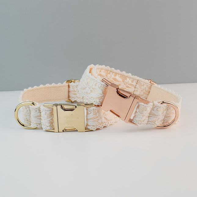 Velvet Dog Collar & Leash Set | Gold & Rose Gold Buckle | S–XL