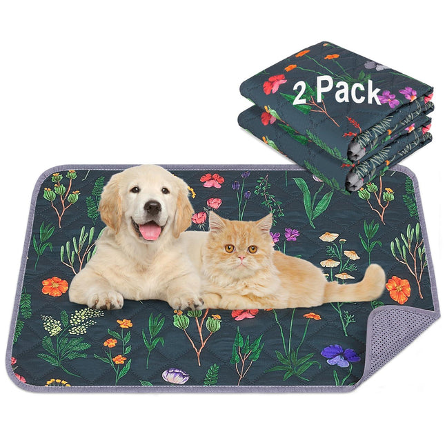Floral pet mat with dog & cat, 2-pack quilted bedding for dogs and cats, non-slip design