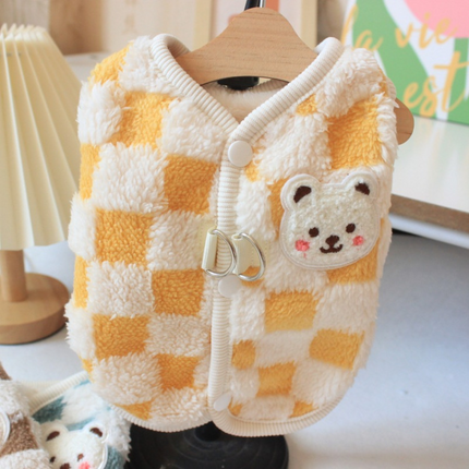 Cozy Checkered Dog Vest with Bear Patch